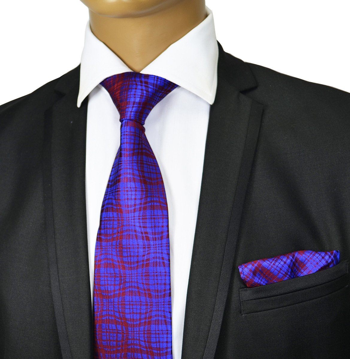 Blue and Red Silk Tie and Pocket Square | Paul Malone