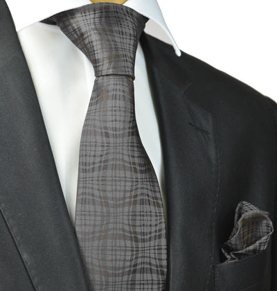 Grey Silk Tie and Pocket Square Paul Malone Ties - Paul Malone.com