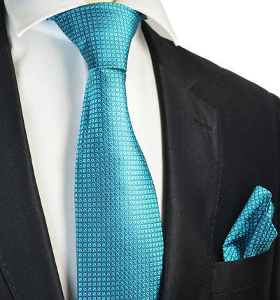 Turquoise Silk Tie and Pocket Square Paul Malone Ties - Paul Malone.com