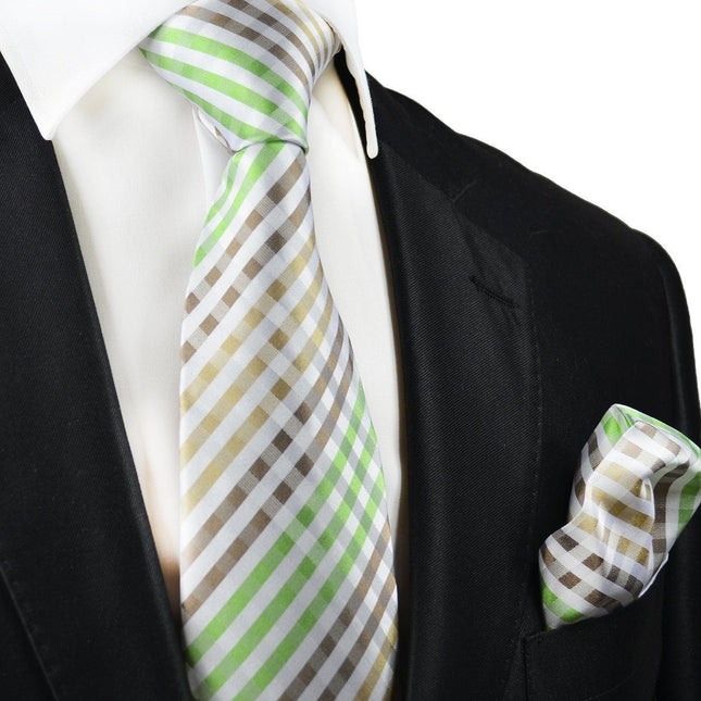 Green and Brown Silk Tie and Pocket Square Paul Malone Ties - Paul Malone.com