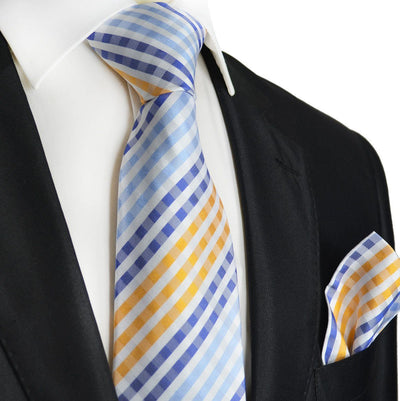 Blue and Orange Silk Tie and Pocket Square Paul Malone Ties - Paul Malone.com