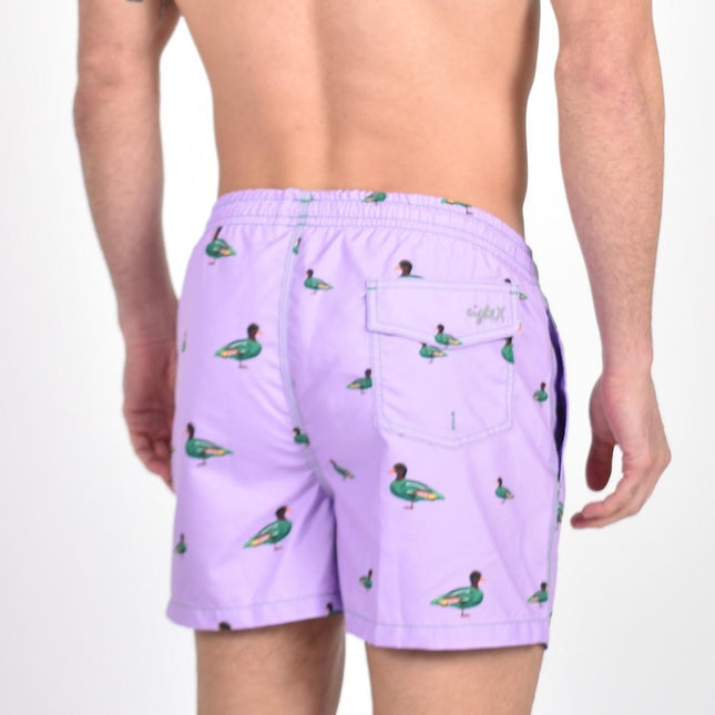 Lilac Duck Print Swim Trunks by EightX Eight X Trunks - Paul Malone.com