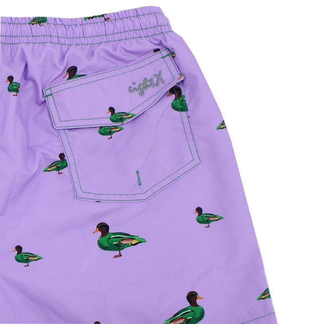 Lilac Duck Print Swim Trunks by EightX Eight X Trunks - Paul Malone.com