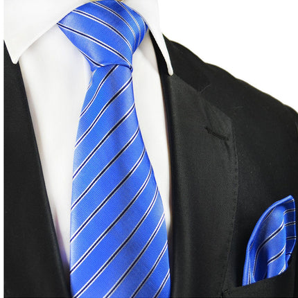 Blue Striped Silk Tie and Pocket Square Paul Malone Ties - Paul Malone.com