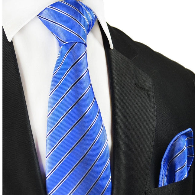 Blue Striped Silk Tie and Pocket Square Paul Malone Ties - Paul Malone.com