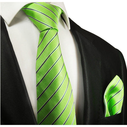 Green Striped Silk Tie and Pocket Square Paul Malone Ties - Paul Malone.com