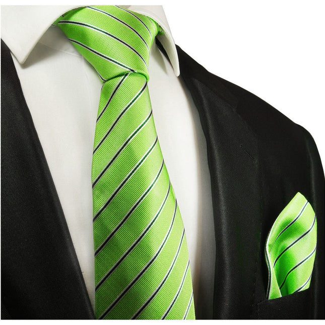 Green Striped Silk Tie and Pocket Square Paul Malone Ties - Paul Malone.com