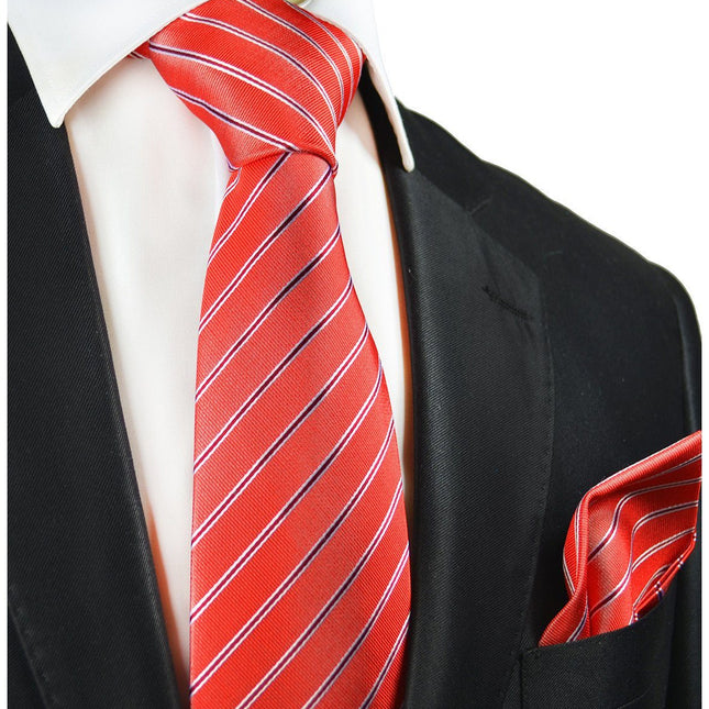 Red Striped Silk Tie and Pocket Square Paul Malone Ties - Paul Malone.com
