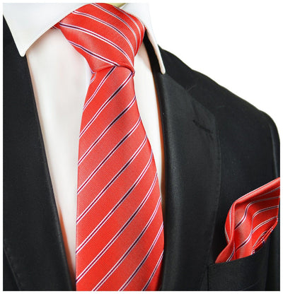 Red Striped Silk Tie and Pocket Square Paul Malone Ties - Paul Malone.com