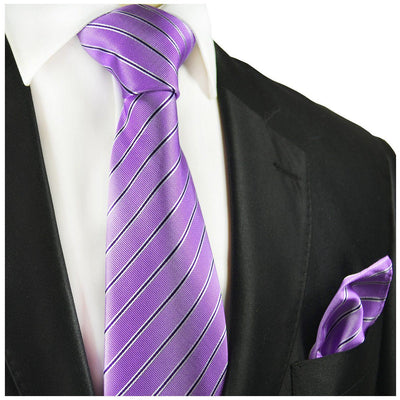 Purple Striped Silk Tie and Pocket Square Paul Malone Ties - Paul Malone.com