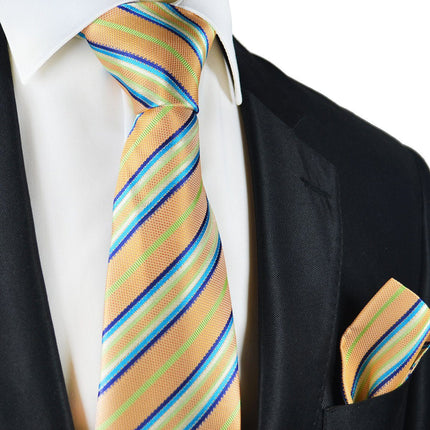 Peach Cobbler Striped Silk Tie and Pocket Square Paul Malone Ties - Paul Malone.com