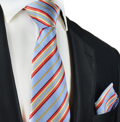 Blue and Red Striped Silk Tie and Pocket Square Paul Malone Ties - Paul Malone.com