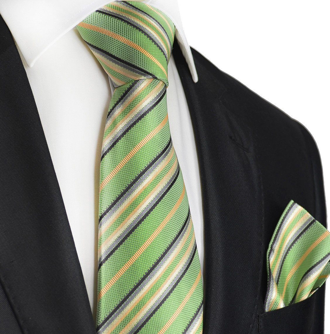 Green Striped Silk Tie and Pocket Square | Paul Malone