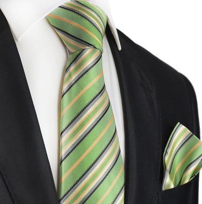 Green Striped Silk Tie and Pocket Square Paul Malone Ties - Paul Malone.com