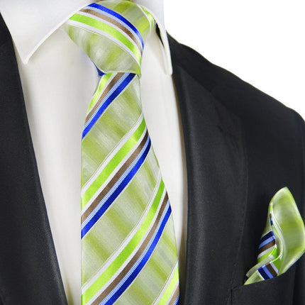 Parrot Green Striped Silk Tie and Pocket Square Paul Malone Ties - Paul Malone.com