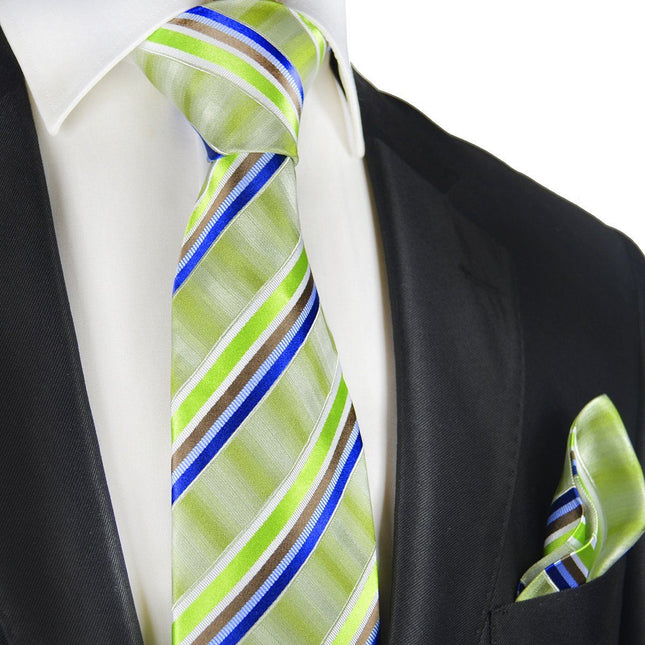 Parrot Green Striped Silk Tie and Pocket Square Paul Malone Ties - Paul Malone.com