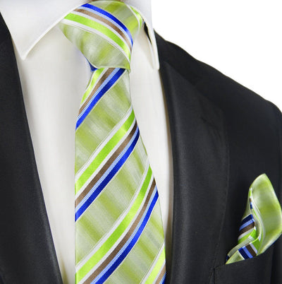 Parrot Green Striped Silk Tie and Pocket Square Paul Malone Ties - Paul Malone.com