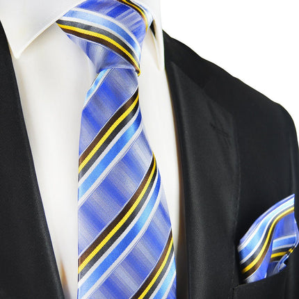 Blue Striped Silk Tie and Pocket Square Paul Malone Ties - Paul Malone.com
