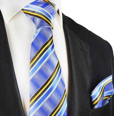 Blue Striped Silk Tie and Pocket Square Paul Malone Ties - Paul Malone.com