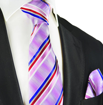 Purple Striped Silk Tie and Pocket Square Paul Malone Ties - Paul Malone.com