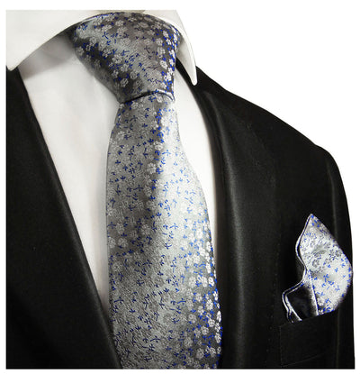 Grey Floral Silk Tie and Pocket Square Paul Malone Ties - Paul Malone.com