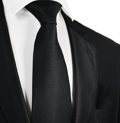 Solid Black 7-fold Silk Necktie Paul Malone Ties - Paul Malone.com