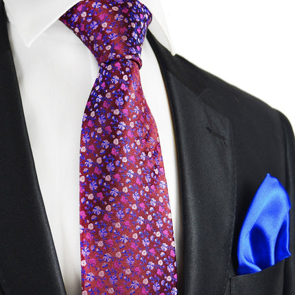 Windsor Wine and Royal Blue 7-fold Silk Tie and Pocket Square Paul Malone Ties - Paul Malone.com