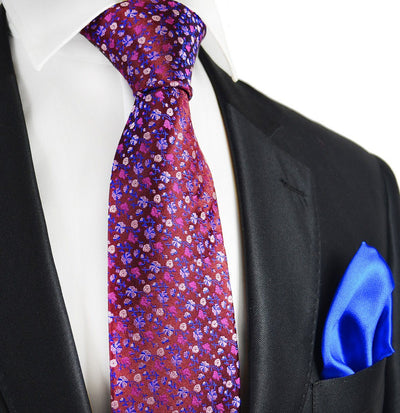 Windsor Wine and Royal Blue 7-fold Silk Tie and Pocket Square Paul Malone Ties - Paul Malone.com