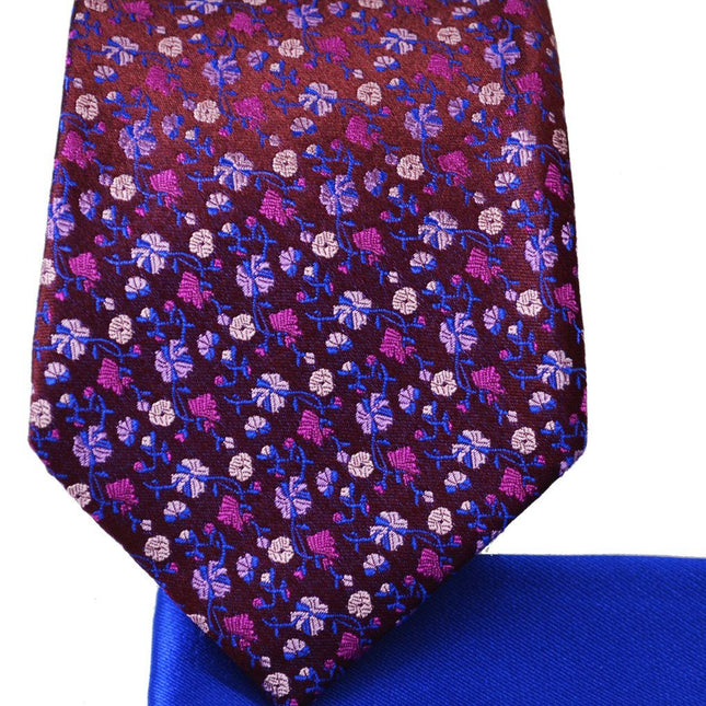 Windsor Wine and Royal Blue 7-fold Silk Tie and Pocket Square Paul Malone Ties - Paul Malone.com