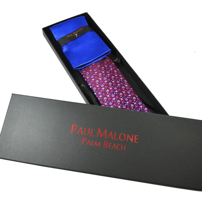 Windsor Wine and Royal Blue 7-fold Silk Tie and Pocket Square Paul Malone Ties - Paul Malone.com