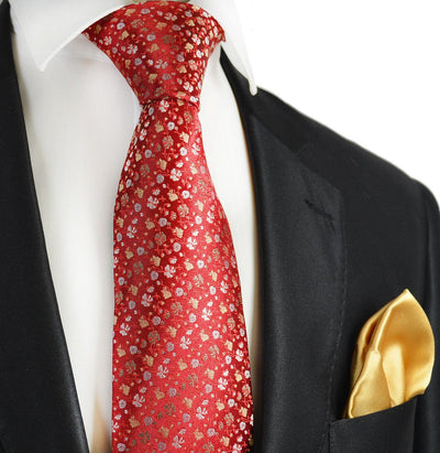 Aurora Red and Clay 7-fold Silk Tie and Pocket Square Paul Malone Ties - Paul Malone.com