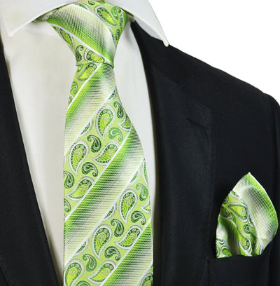 Green Striped Silk Tie and Pocket Square Paul Malone Ties - Paul Malone.com