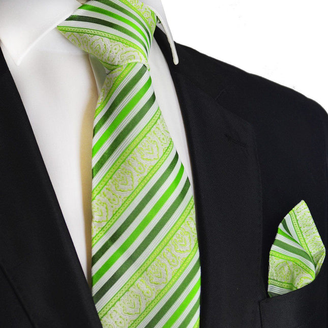Green Striped Silk Tie and Pocket Square Paul Malone Ties - Paul Malone.com