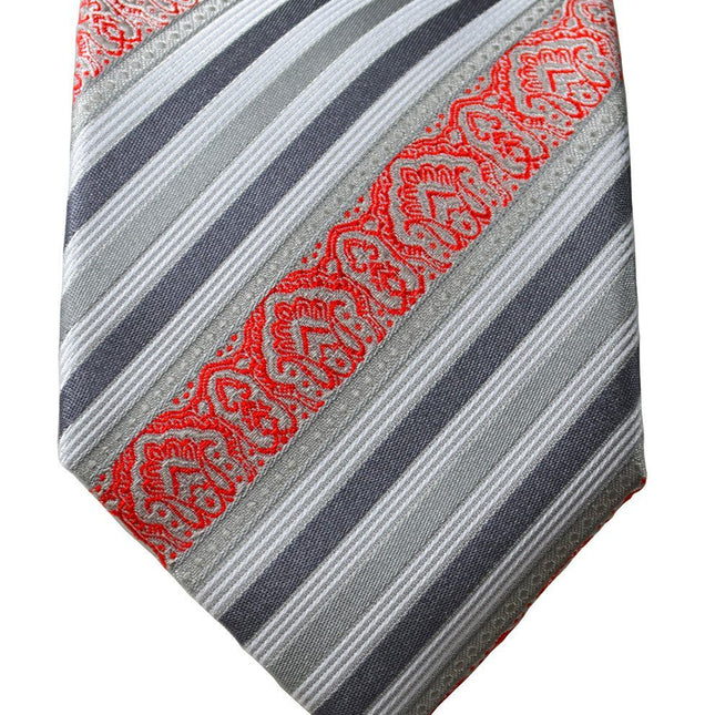 Gray and Red Striped Silk Tie and Pocket Square Paul Malone Ties - Paul Malone.com