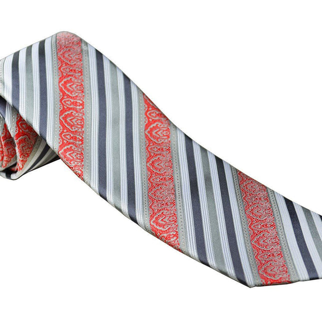 Gray and Red Striped Silk Tie and Pocket Square Paul Malone Ties - Paul Malone.com