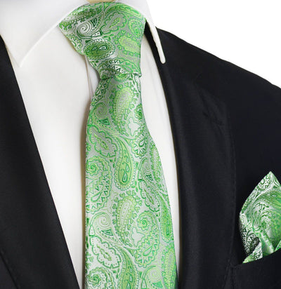 Green Paisley Silk Tie Set and Pocket Square Paul Malone Ties - Paul Malone.com