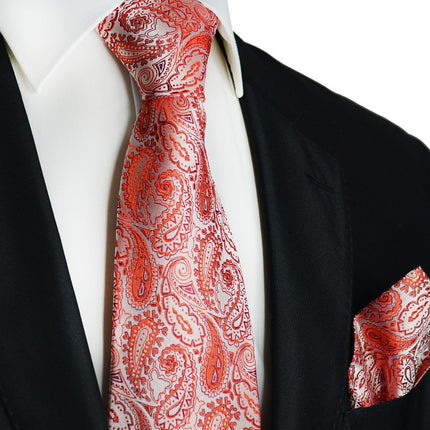 Red Paisley Silk Tie and Pocket Square Paul Malone Ties - Paul Malone.com
