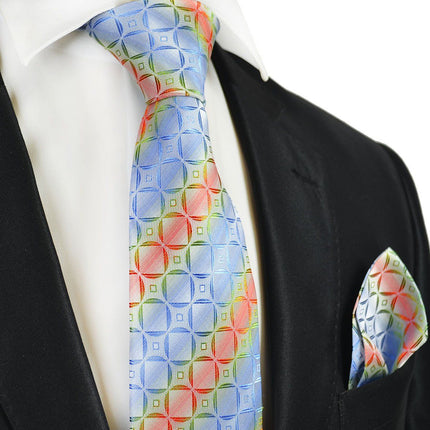 Blue Rainbow Silk Tie and Pocket Square Set Paul Malone Ties - Paul Malone.com