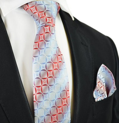 Red and Sky Blue Silk Tie and Pocket Square Set Paul Malone Ties - Paul Malone.com