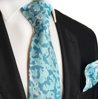 Turquoise Camouflage Silk Tie and Pocket Square Paul Malone Ties - Paul Malone.com