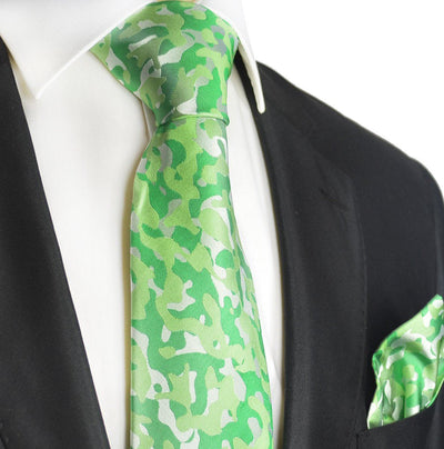 Kelly Green Camouflage Silk Tie and Pocket Square Paul Malone Ties - Paul Malone.com