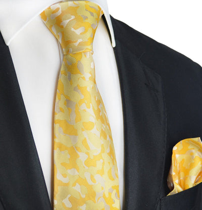 Yellow Camouflage Silk Tie and Pocket Square Paul Malone Ties - Paul Malone.com