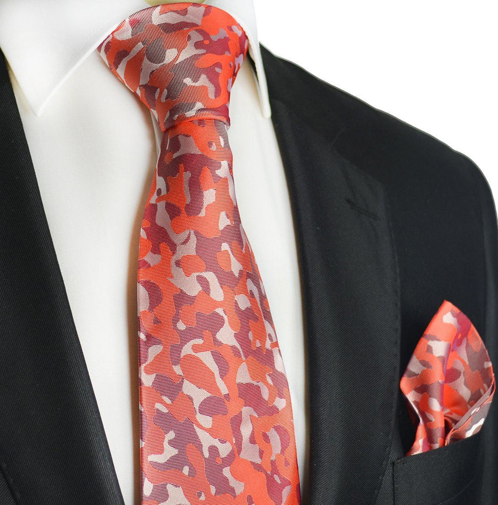 Red and Black Silk Necktie Set by Paul Malone, Classic (58In. x 3.25In.) / Red