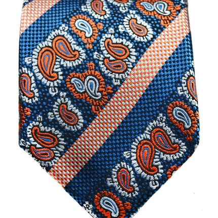 Blue and Orange Silk Tie and Pocket Square Paul Malone Ties - Paul Malone.com