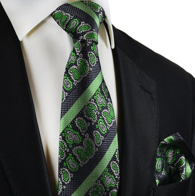 Green and Black Silk Tie and Pocket Square Paul Malone Ties - Paul Malone.com
