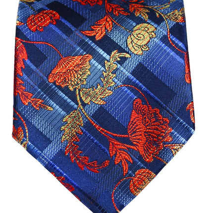 Red on Blue Floral Silk Necktie Paul Malone Ties - Paul Malone.com