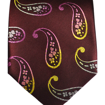 Burgundy Paisley Silk Tie and Pocket Square Paul Malone Ties - Paul Malone.com