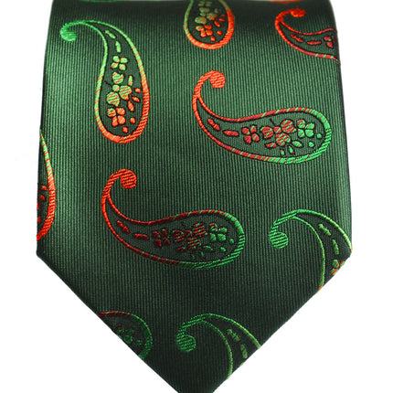 Hunter Green Paisley Silk Tie and Pocket Square Paul Malone Ties - Paul Malone.com