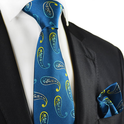 Blue Paisley Silk Tie and Pocket Square Paul Malone Ties - Paul Malone.com