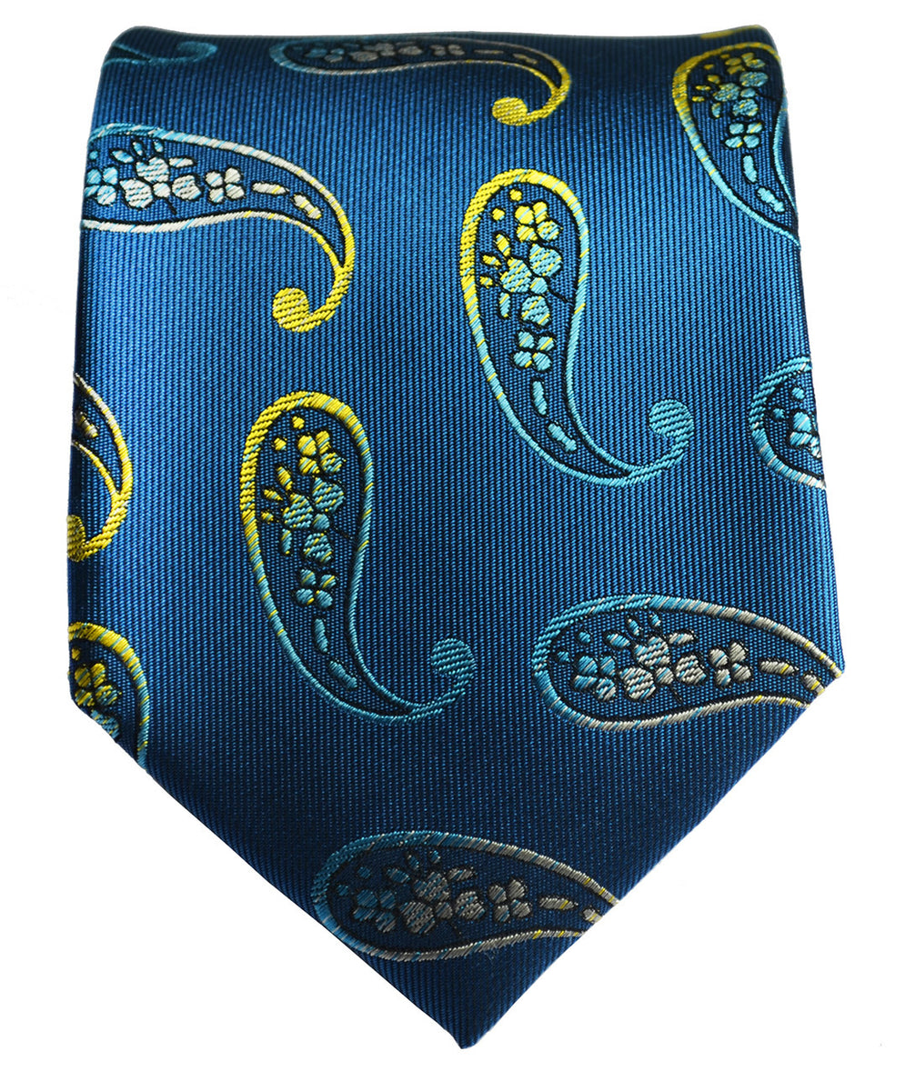 Blue Paisley Silk Tie And Pocket Square Paul Malone 3891